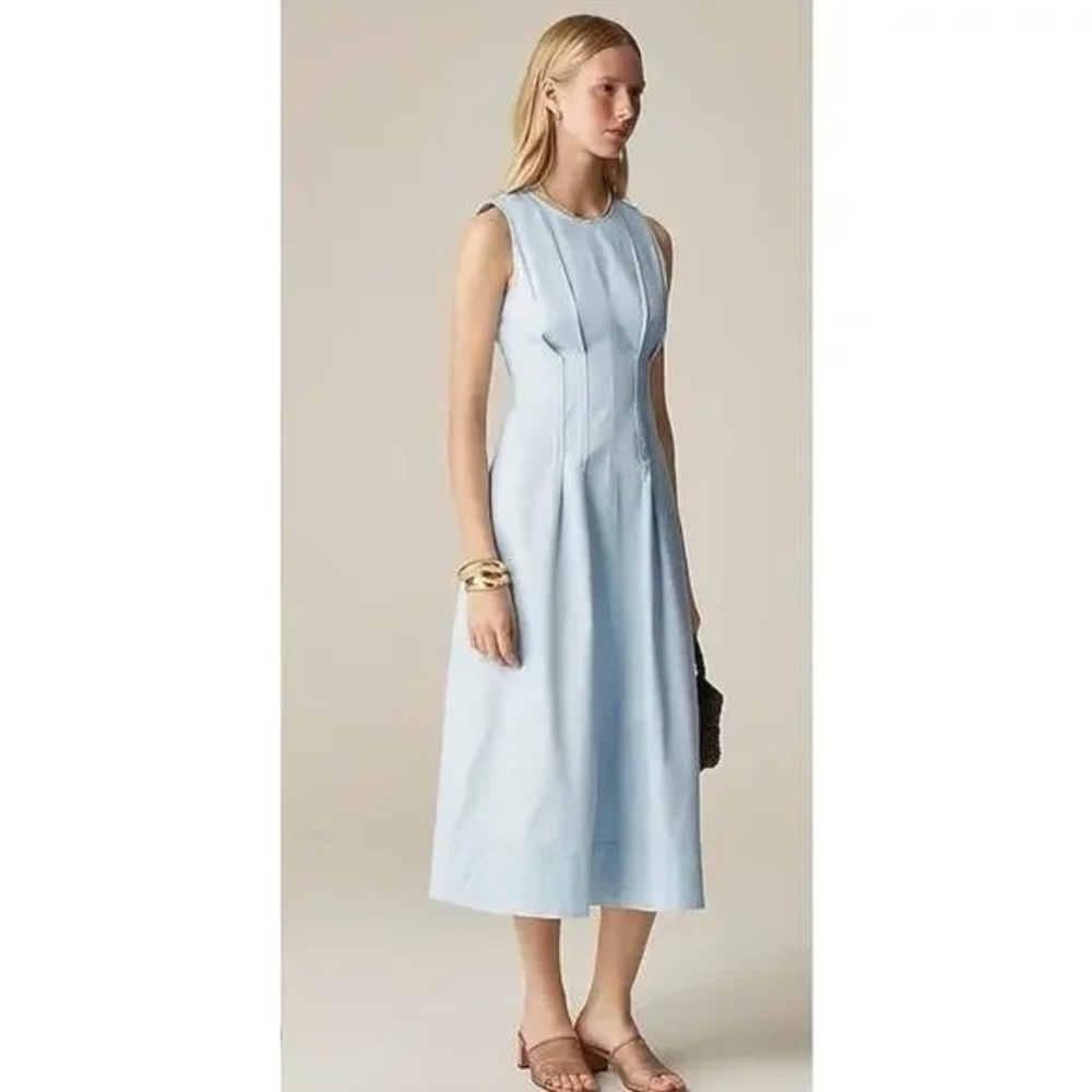 NWT J. Crew Pintuck Midi Dress In Stretch Twill Light Blue, Size 12